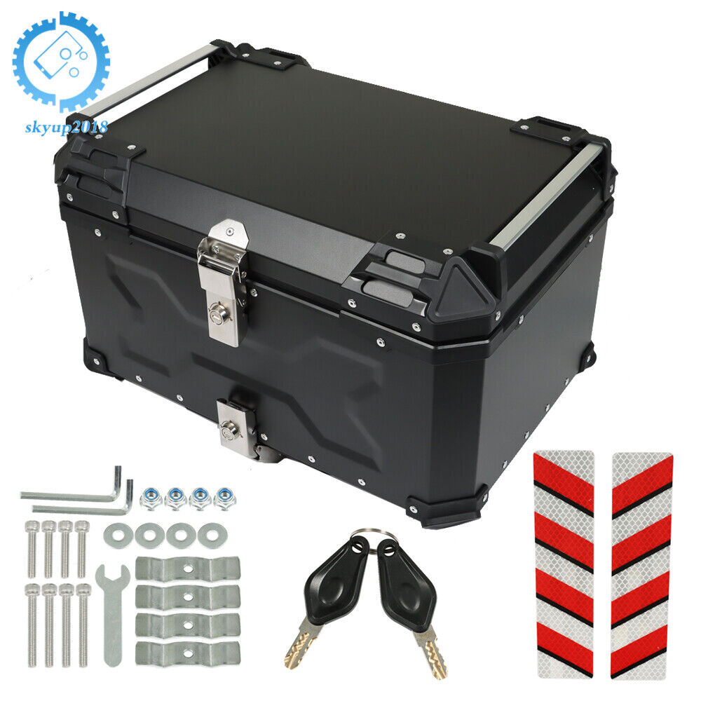 Aluminum 55L Motorcycle Top Case Tail Box Waterproof Luggage Trunk Storage Black