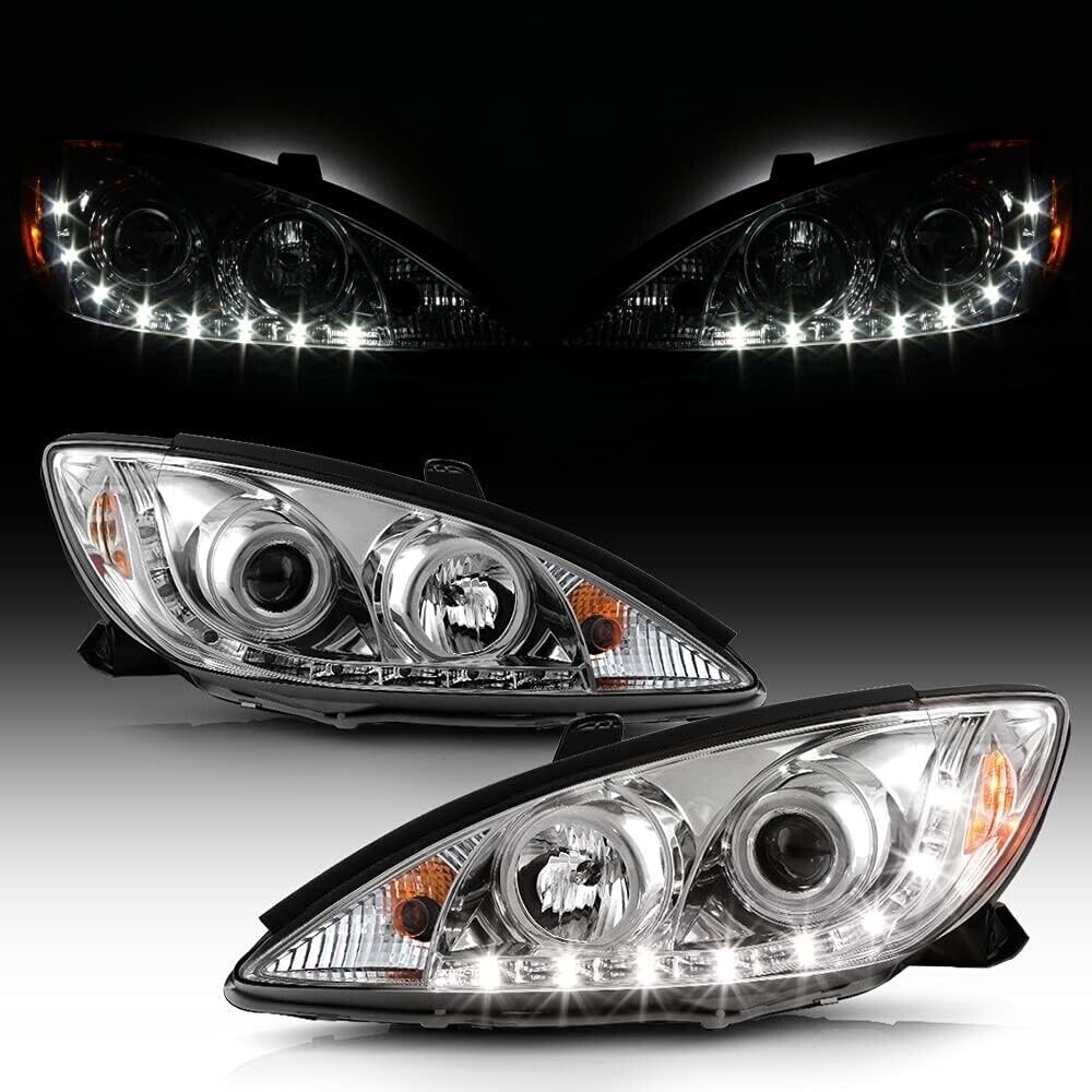 For 2002-2006 Toyota Camry LED DRL Running Chrome Housing Projector Headlights