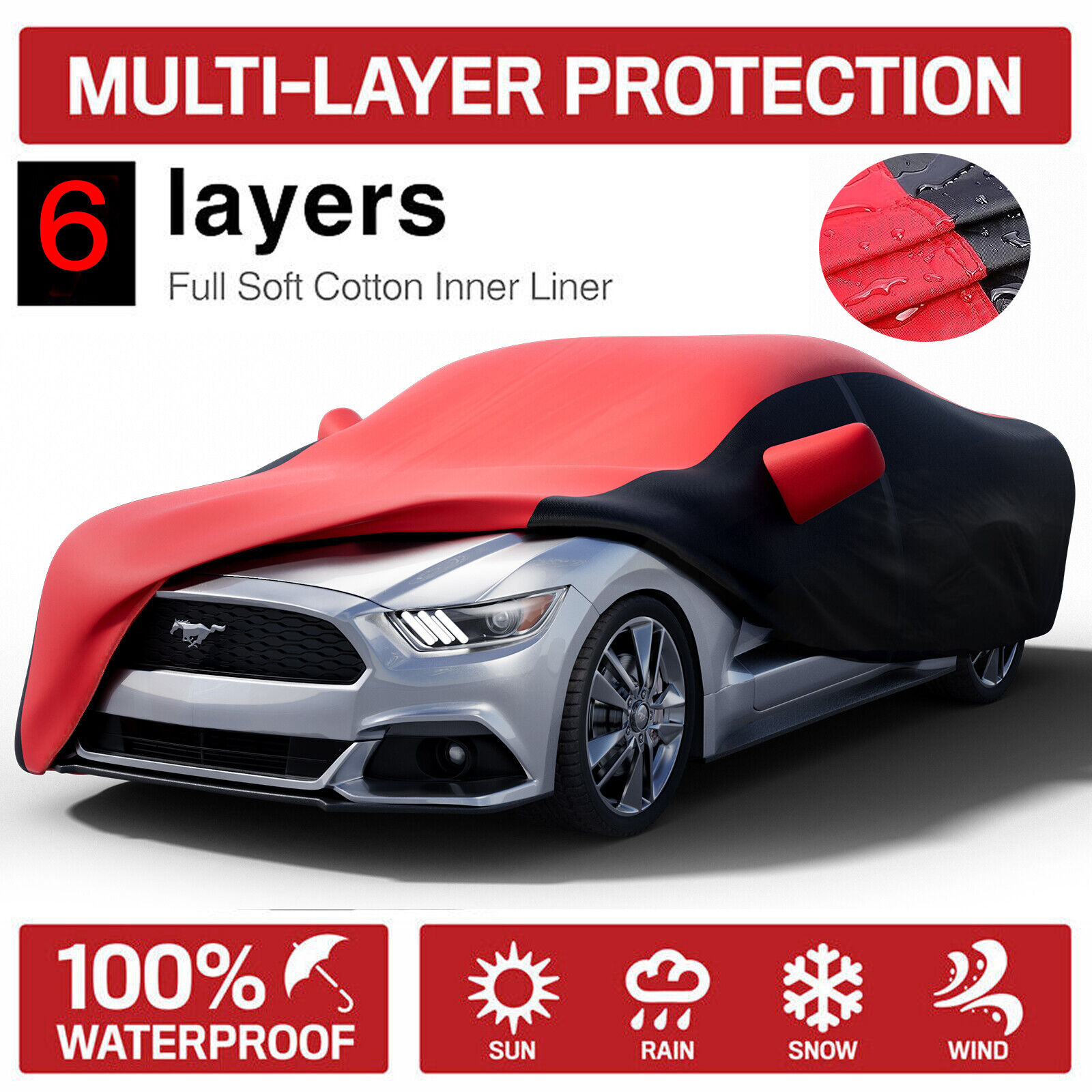 6 Layer Custom FIT Ford Mustang GT Car Cover Outdoor 100% Waterproof All Weather