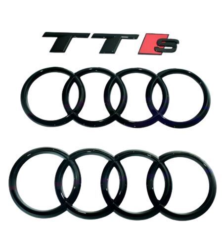 Audi TTS Emblems Rings Hood Bonnet Boot Trunk Rear Badges Gloss Black  2016+