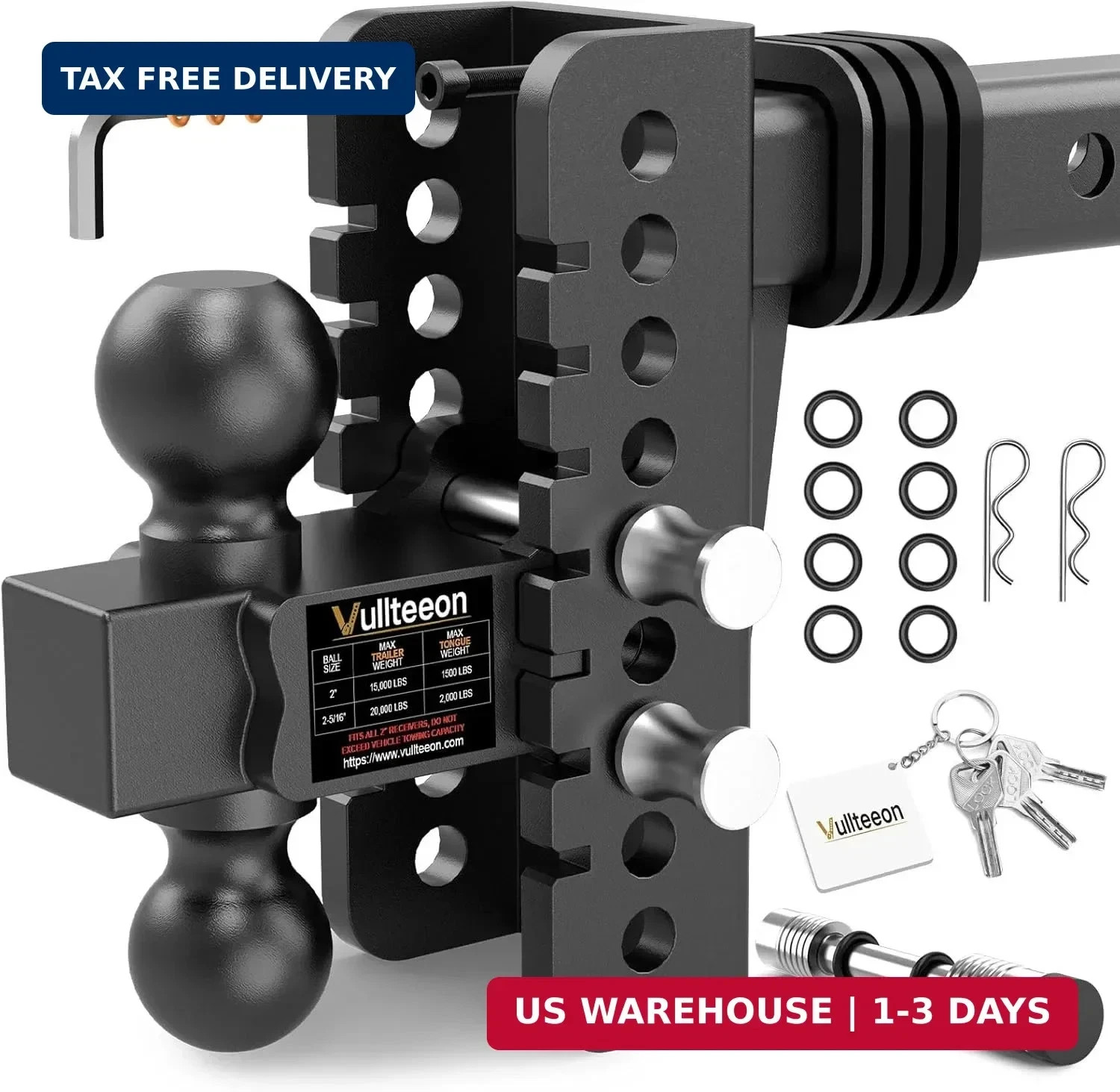 2026 Vullteeon Adjustable Trailer Hitch, Heavy Duty Drop Hitch for 2.5 Inch Rece 2026 Vullteeon Adjustable Trailer Hitch, Heavy Duty Drop Hitch for 2.5 Inch Rece