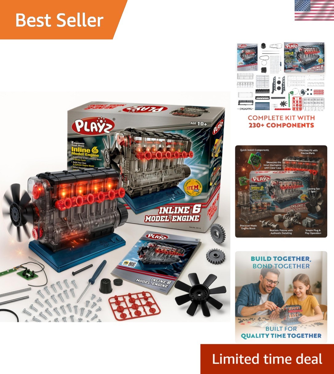 Realistic Inline 6 Mini Engine Model Kit - Fun STEM Project for Ages 10+