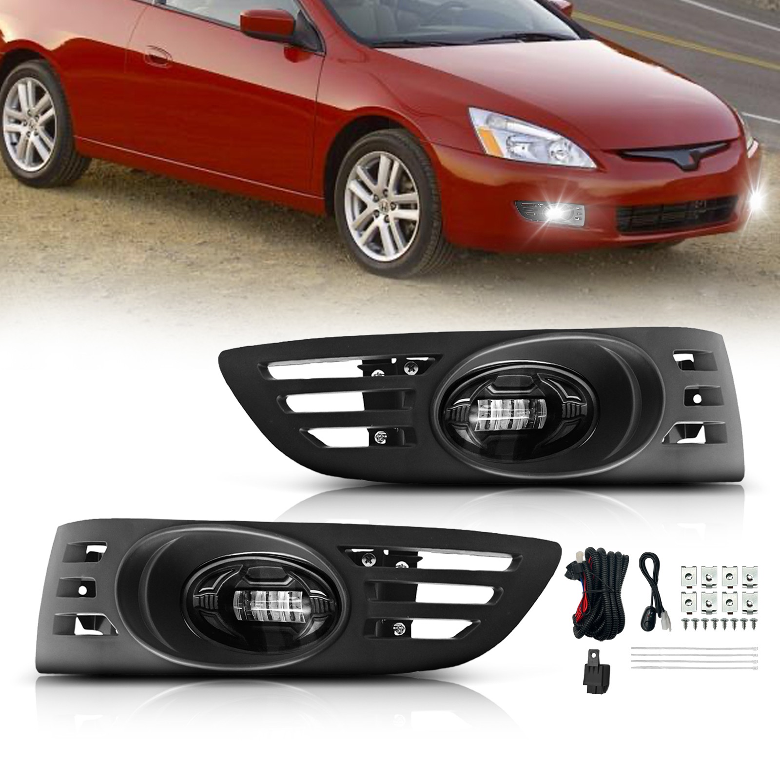 For 2003-2005 Honda Accord 2DR Coupe LED Fog Lights Front Bumper Lamps