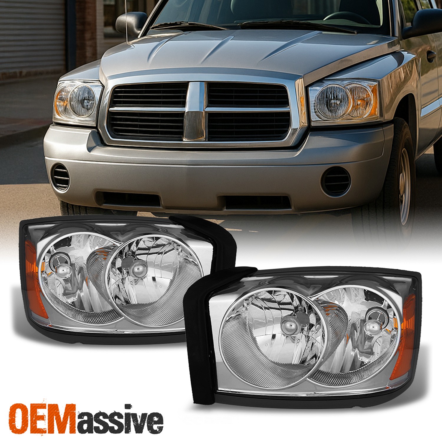 Fit 2005-2007 Dodge Dakota Replacement Headlights Left+Right Headlamps 05 06 07
