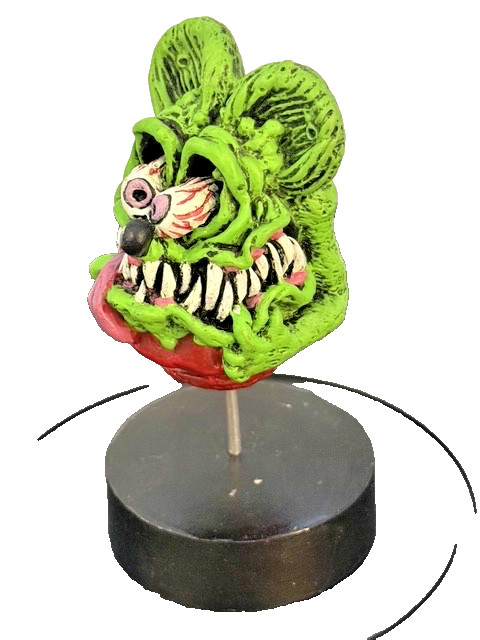 VRHTF VTG NHRA HAND MADE AND PAINTED ED ROTH RAT FINK HEAD ON PEDESTAL 12