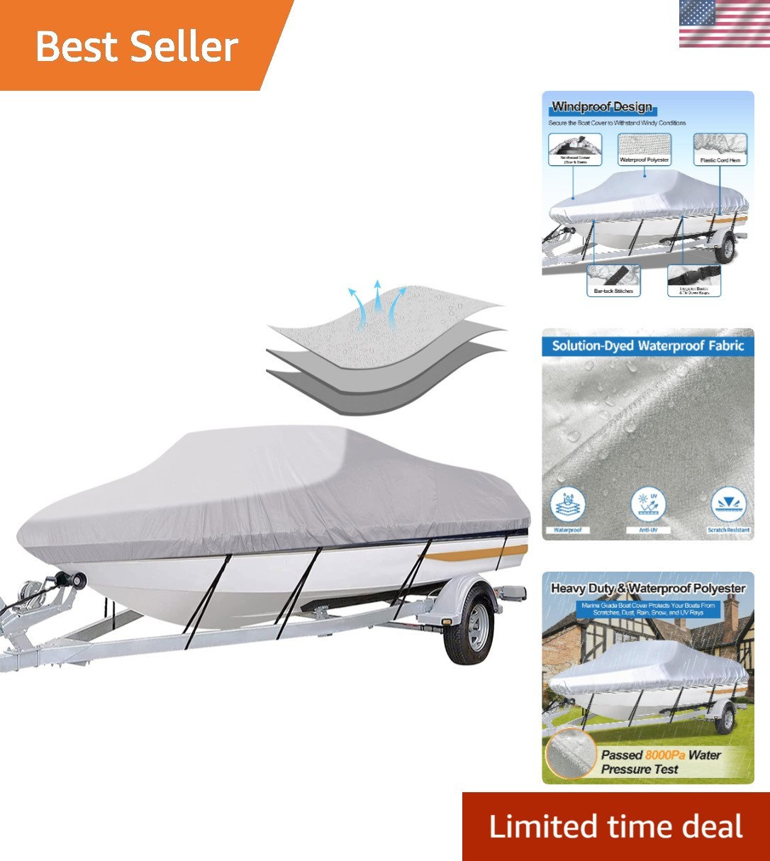 Versatile Boat Cover in Silver for 17\'-19\' Boats - Weather-Resistant Design