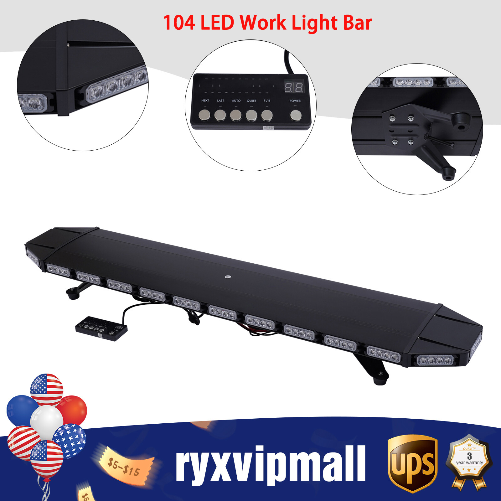 104LED Amber+White Strobe Light Bar, 47\