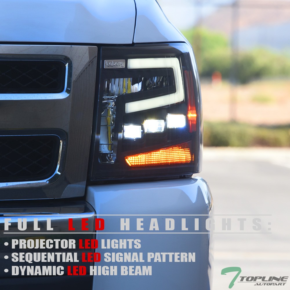 Topline For 2007-2014 Silverado Full LED Sequential Projector Headlights - Black