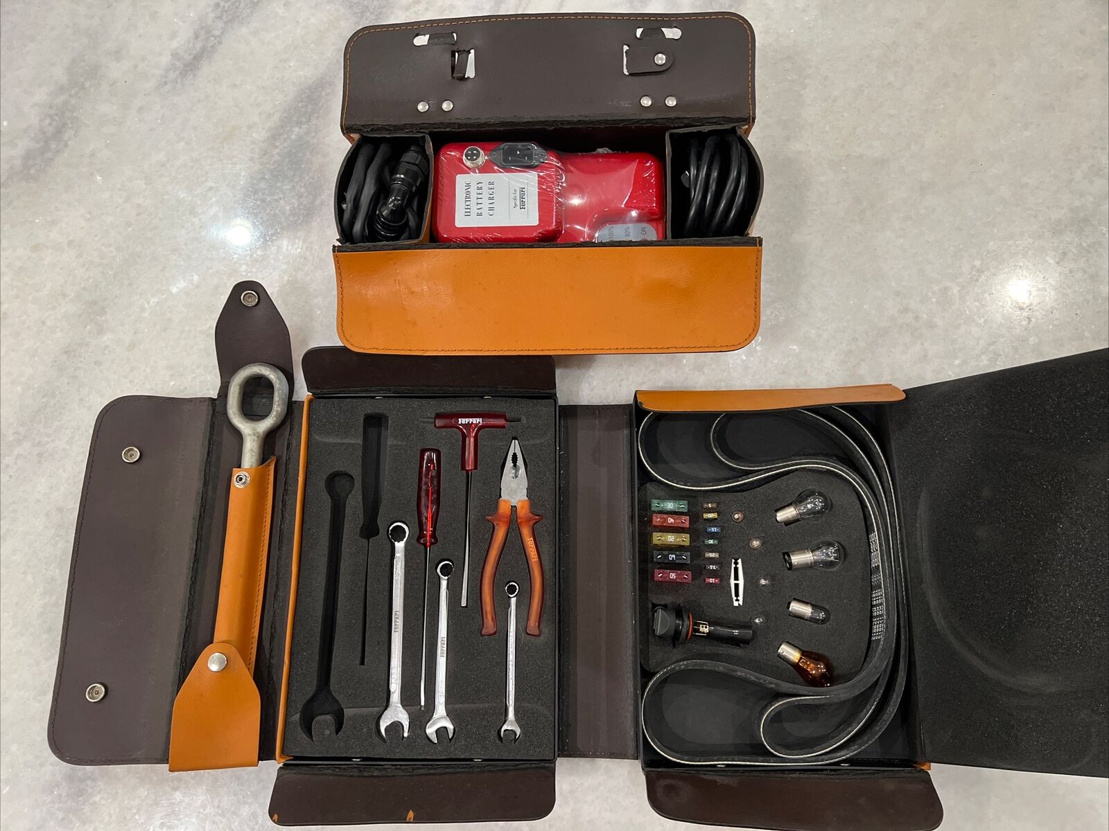 Ferrari 360 Tool Kit And New Enzo Battery Charger With Schedoni Leather Cases
