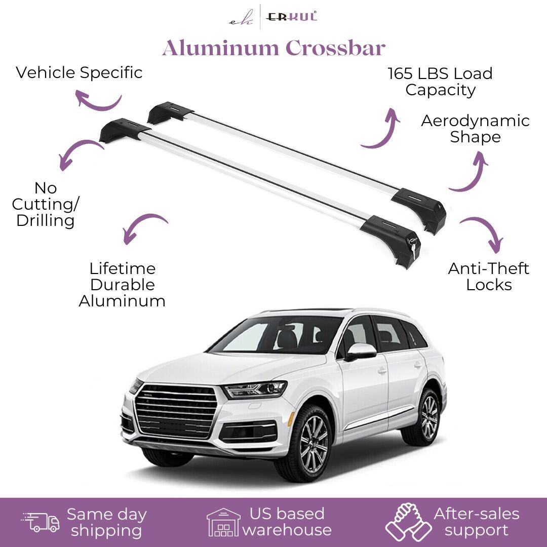 220lbs Roof Rack Crossbars for Audi Q7 2017-2026 Fit Fixed Points Roofs - Silver