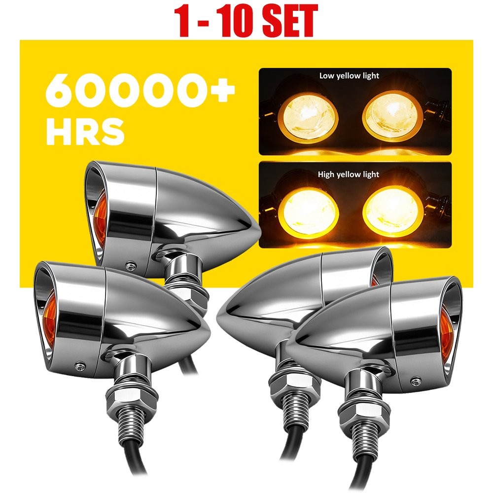 4-40x Motorcycle Chrome Bullet Turn Signal Light DRL Indicator Amber Front Rear