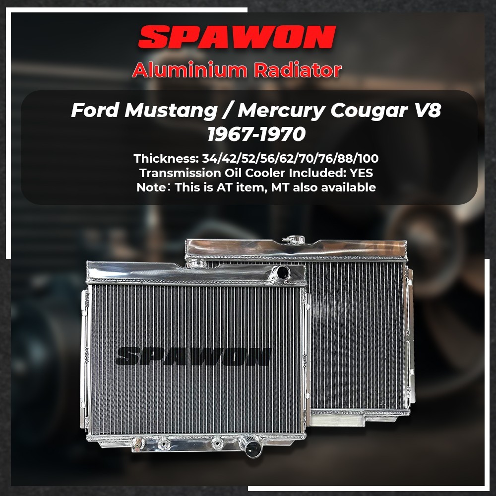 SPAWON Direct Fit Aluminum Radiator For Ford Mustang/Mercury Cougar V8 1967-1970