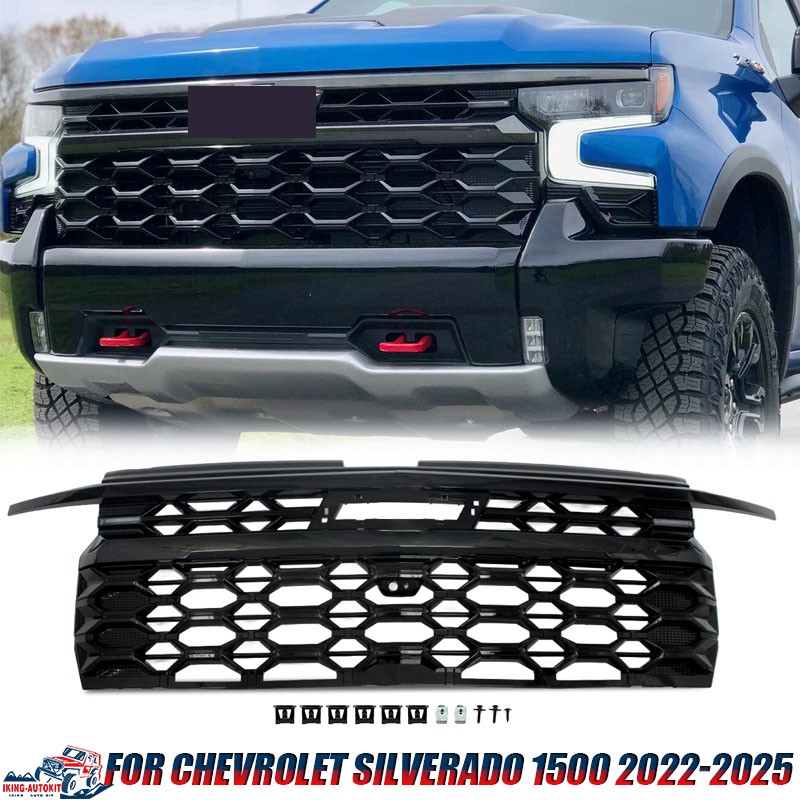Onyx Black ZR2 Style Front Grille For Chevrolet Silverado 1500 2022-2024 2025