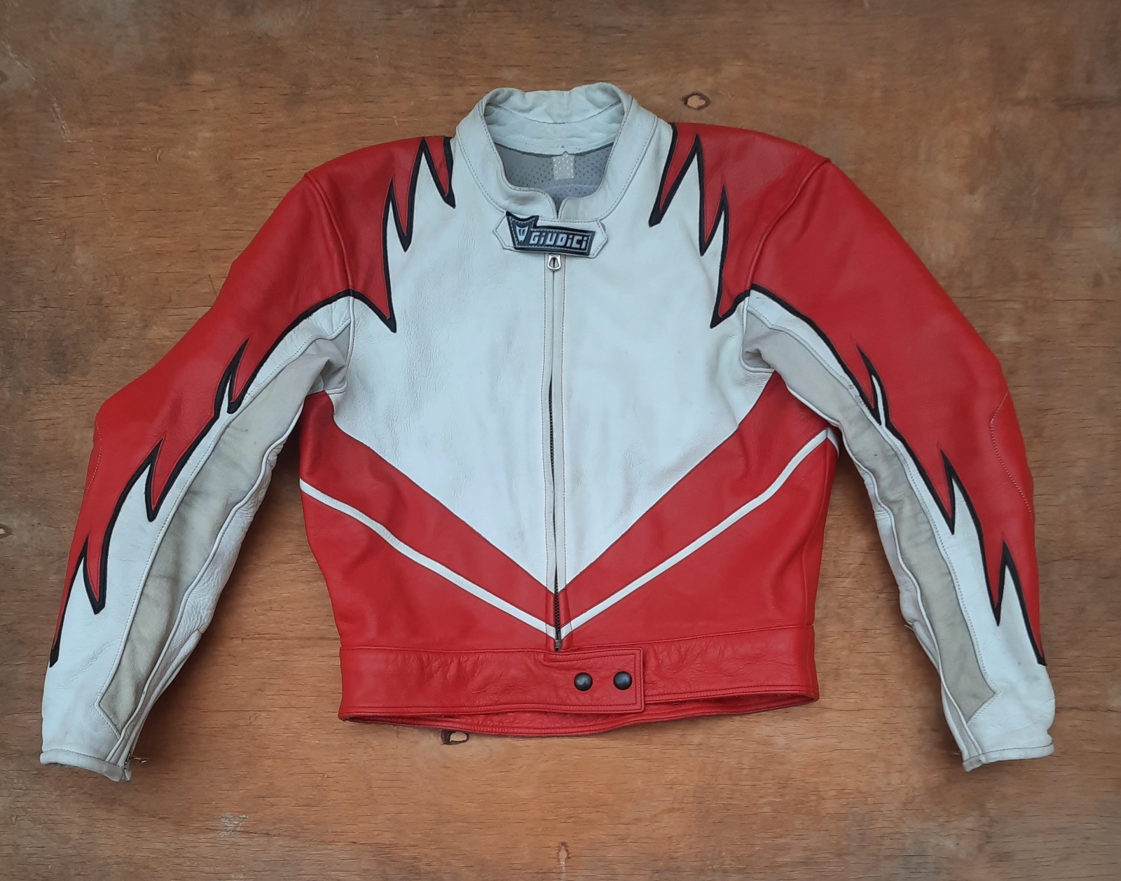 Vintage Giudici Leather Moto Racing Jacket Red White Biker MorENa Italy Size M