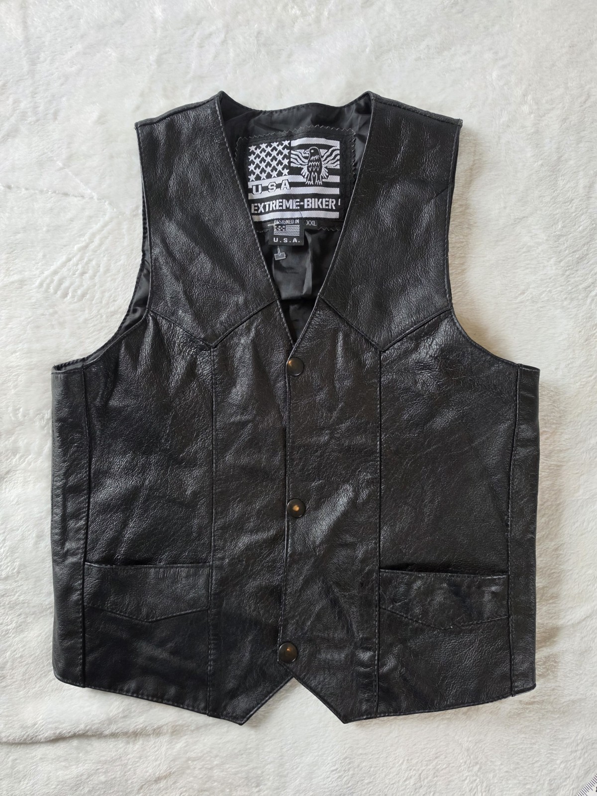 USA Extreme Biker Black Leather Biker Vest Tagged XXL Measures 30\