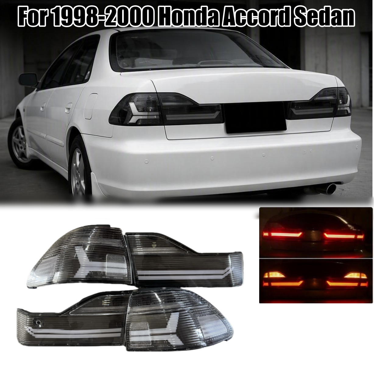 Pair Smoked LED Rear Tail Light Assembly for 1998-2000 Honda Accord Sedan CG5/GL