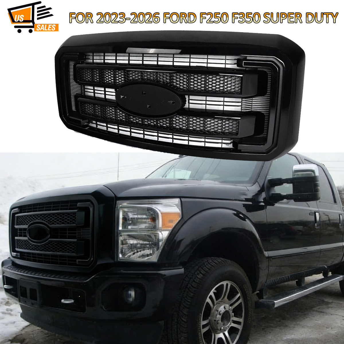 Painted UH Tuxedo Black Grille For Ford F250 F350 F-250 F-350 2011-2016 Platinum