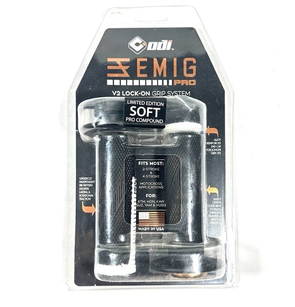 ODI Emig Edition Lock On Motocross Grips / Dirt Bike Grips, Black White, H36EPBW
