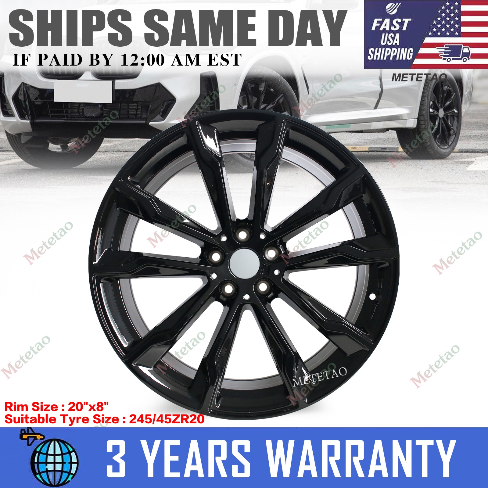 20x8'' FRONT Wheel Rim Gloss Black For BMW X3 2017-2024 X4 2018-2026 36108010268