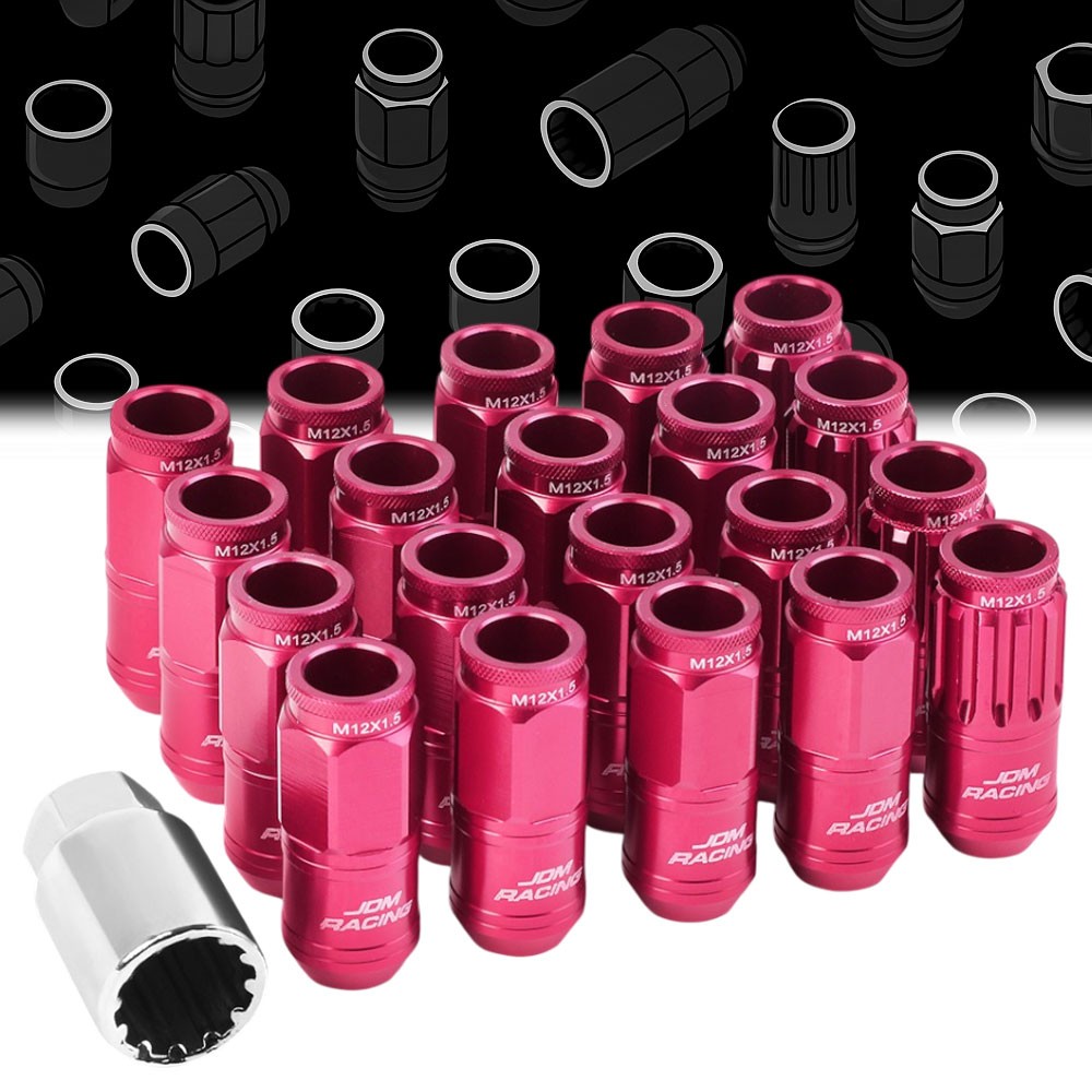 Pink Aluminum M12x1.5 Conical Open Knurl Acorn 16x Lug Nuts+4 Lock Nuts