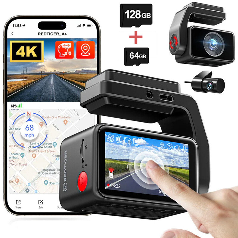 REDTIGER 64+128GB A4 Dash Cam Front and Rear 4K Dash Camera 2