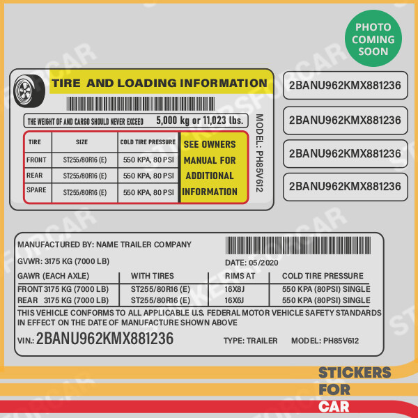 New Trailer VIN ID Sticker and Tire Pressure Sure-Track, Freedom, Cargo, More