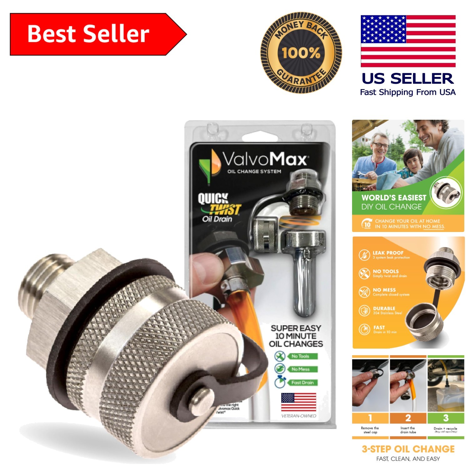 Veteran-Owned Quick Twist Oil Drain Valve & Kit – Stainless Steel Ease, M14-1.50