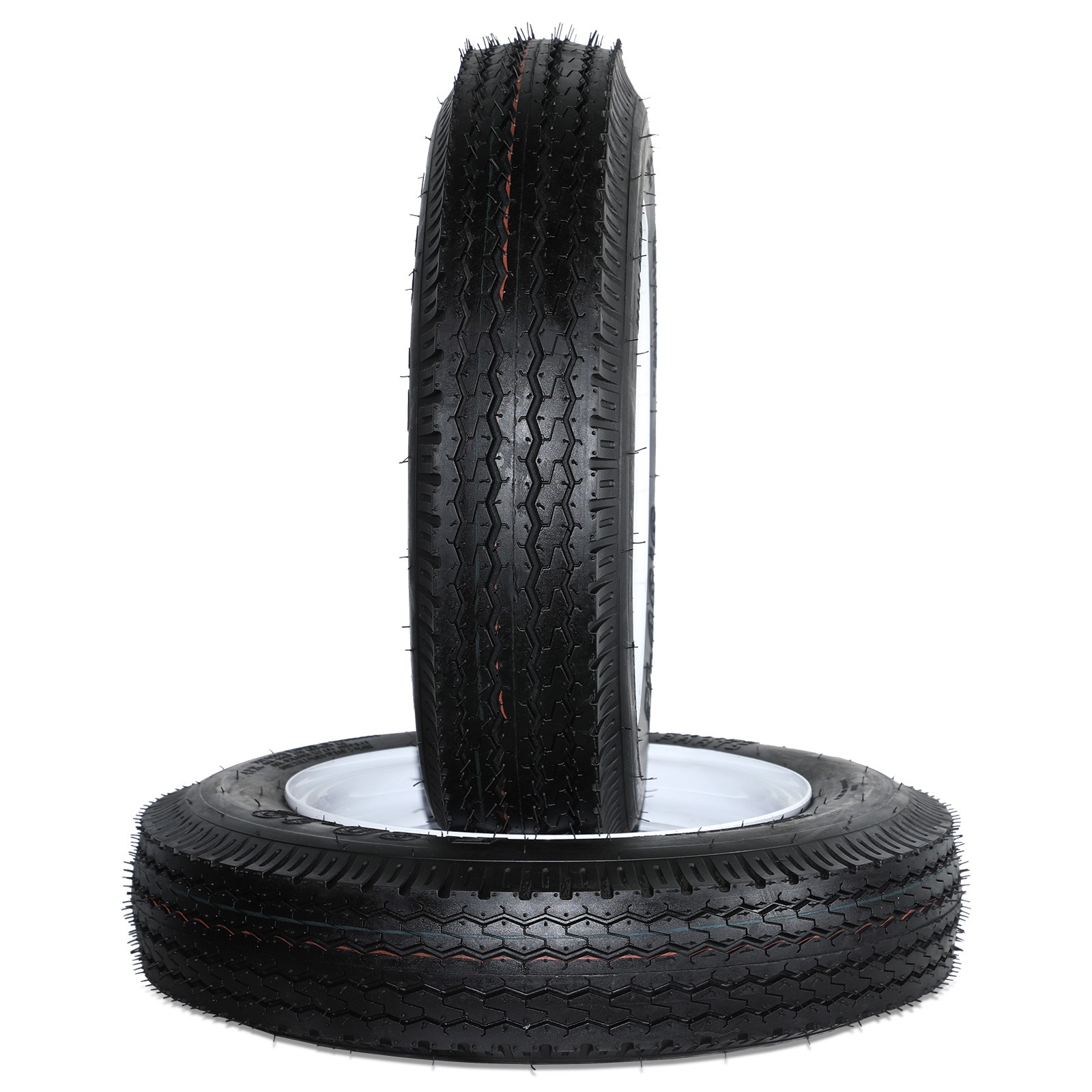 Two Trailer Tires And Rims 5.30-12 6 PR Load Range C 4 Lug White Spoke Wheel