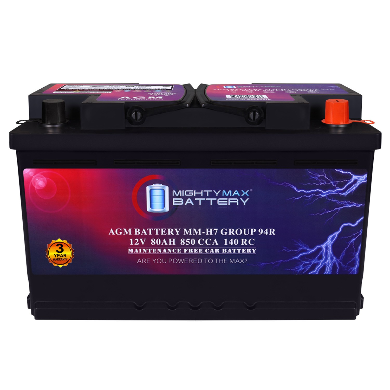 Mighty Max Battery MM-H7 BCI Group 94R 12V 80AH, 140RC, 850 CCA AGM Car battery
