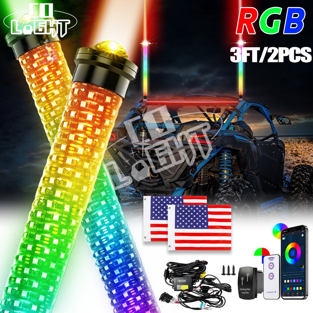 Pair Laser 3FT Fat Whip Lights LED Spiral Chasing Lighted For Can-Am Maverick X3