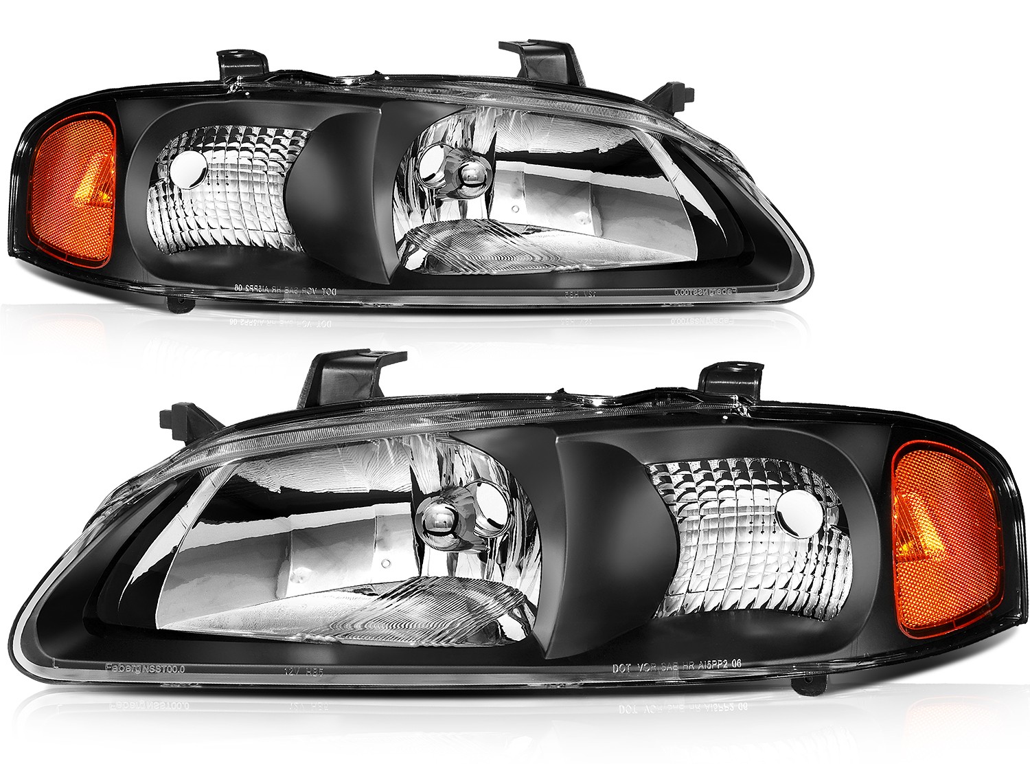 Pair Black Housing w/Projector Headlight Assembly Fits 2000-2003 Nissan Sentra