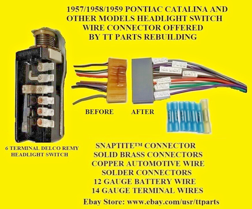 1957/58/59 PONTIAC CAT BON CHIEF HEADLIGHT SWITCH WIRE CONNECTOR