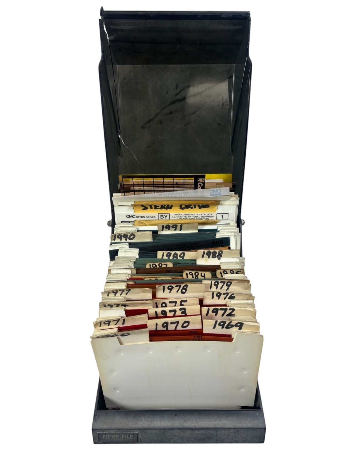 Vintage Johnson Evinrude OMC Outboard Microfiche Cards Parts Catalog Lot Box OEM