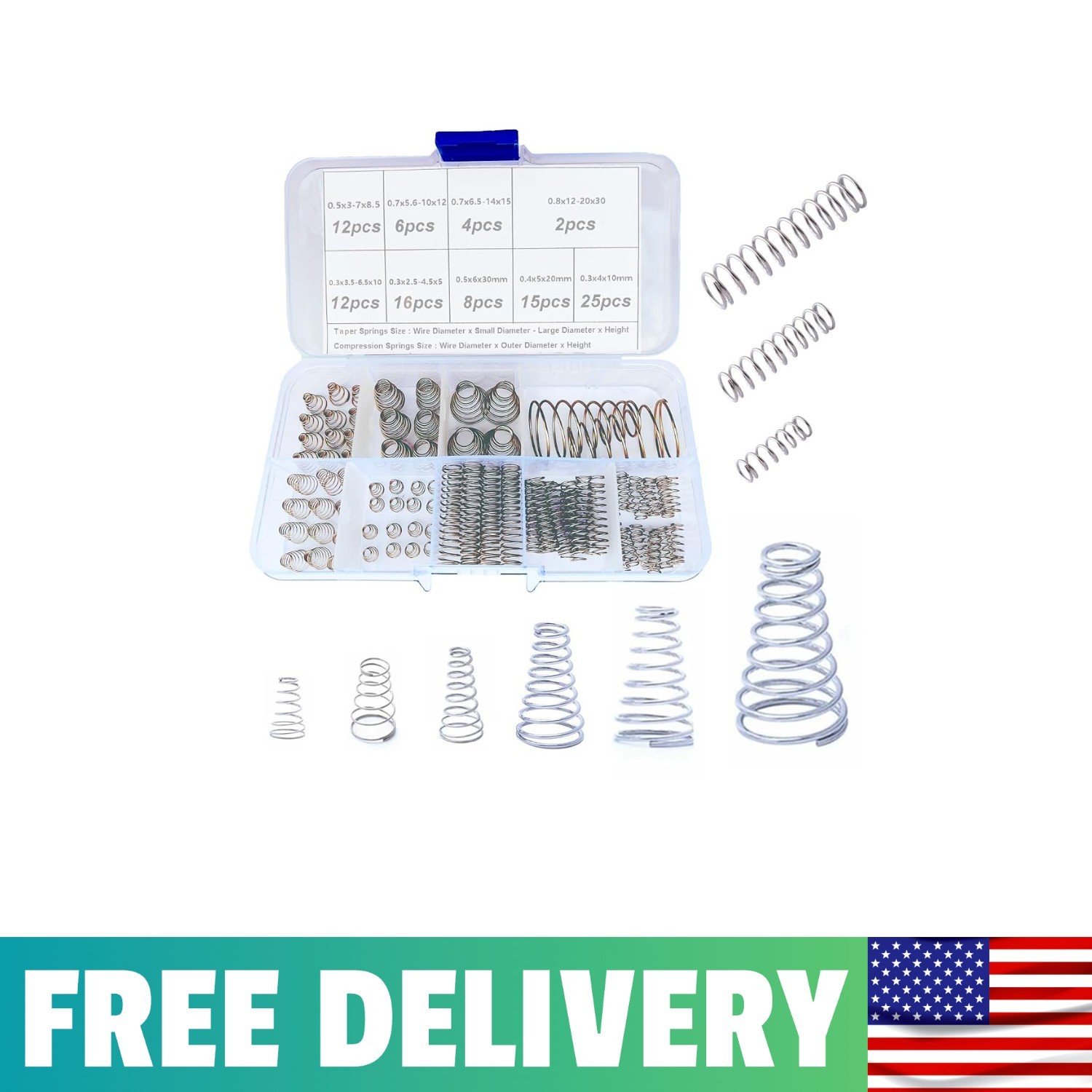 100pcs Conical Spring Assorted Set, 304 Stainless Steel Metal Taper Compression