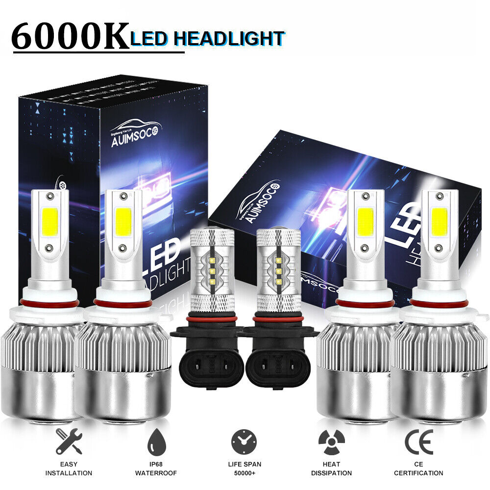 For GMC Sierra 1500 2500 3500 2003 2004 2005 2006 LED Headlights+Fog light Bulbs
