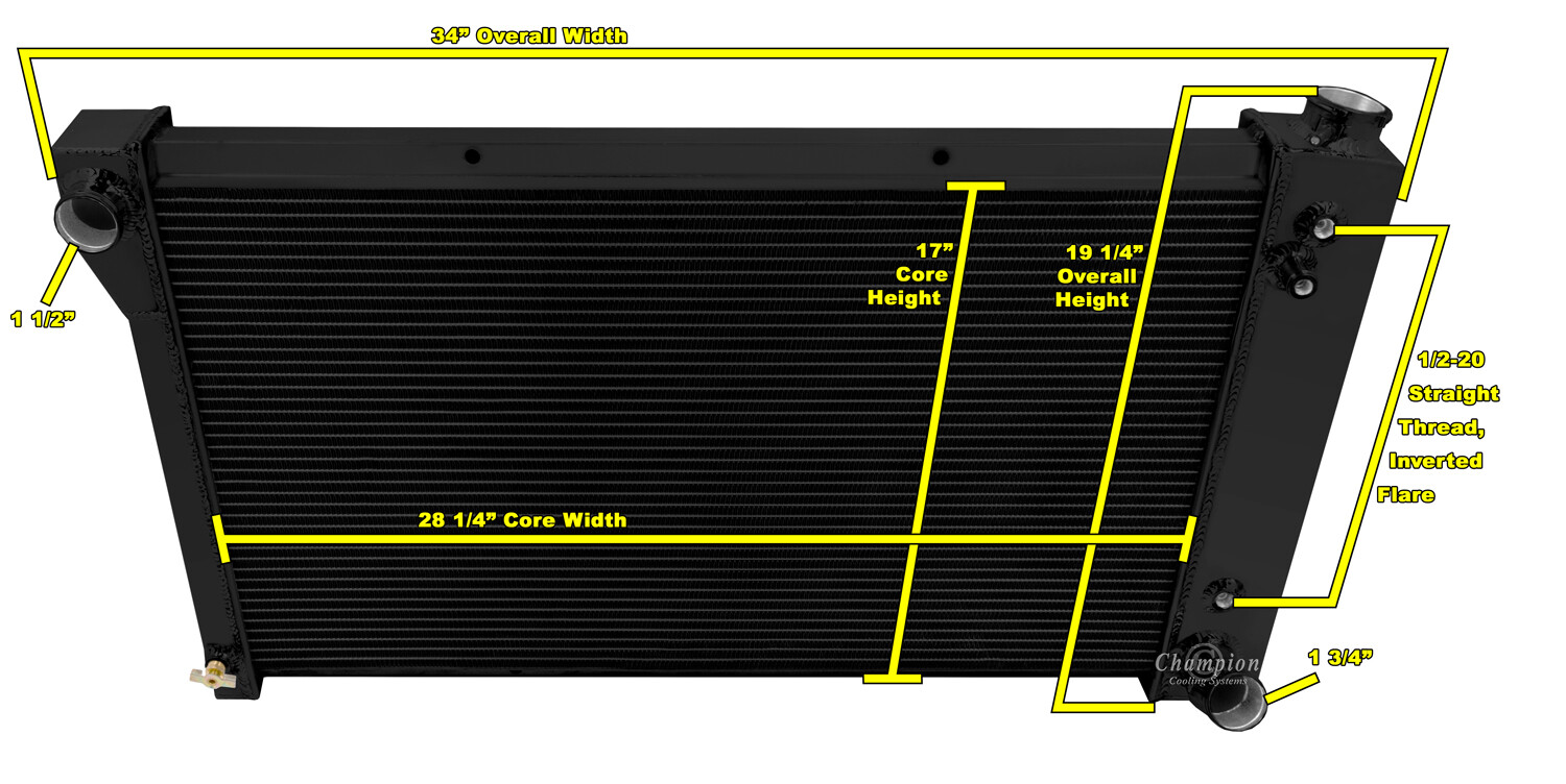 RN Champion 3 Row Black Finish Radiator 28