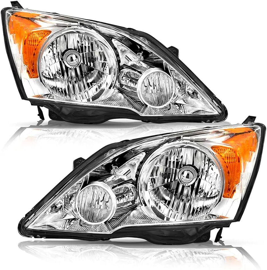 For 2007-2011 Honda CRV CR-V Chrome Headlights Assembly Amber Corner Lamps Pair