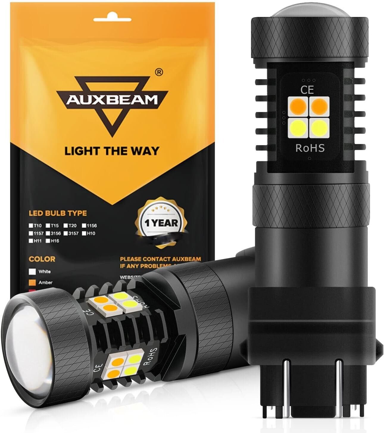 Auxbeam 3157 LED Bulbs T25 3157 3057 3155 3457 4157 P27/5W Switchback LED Bulbs