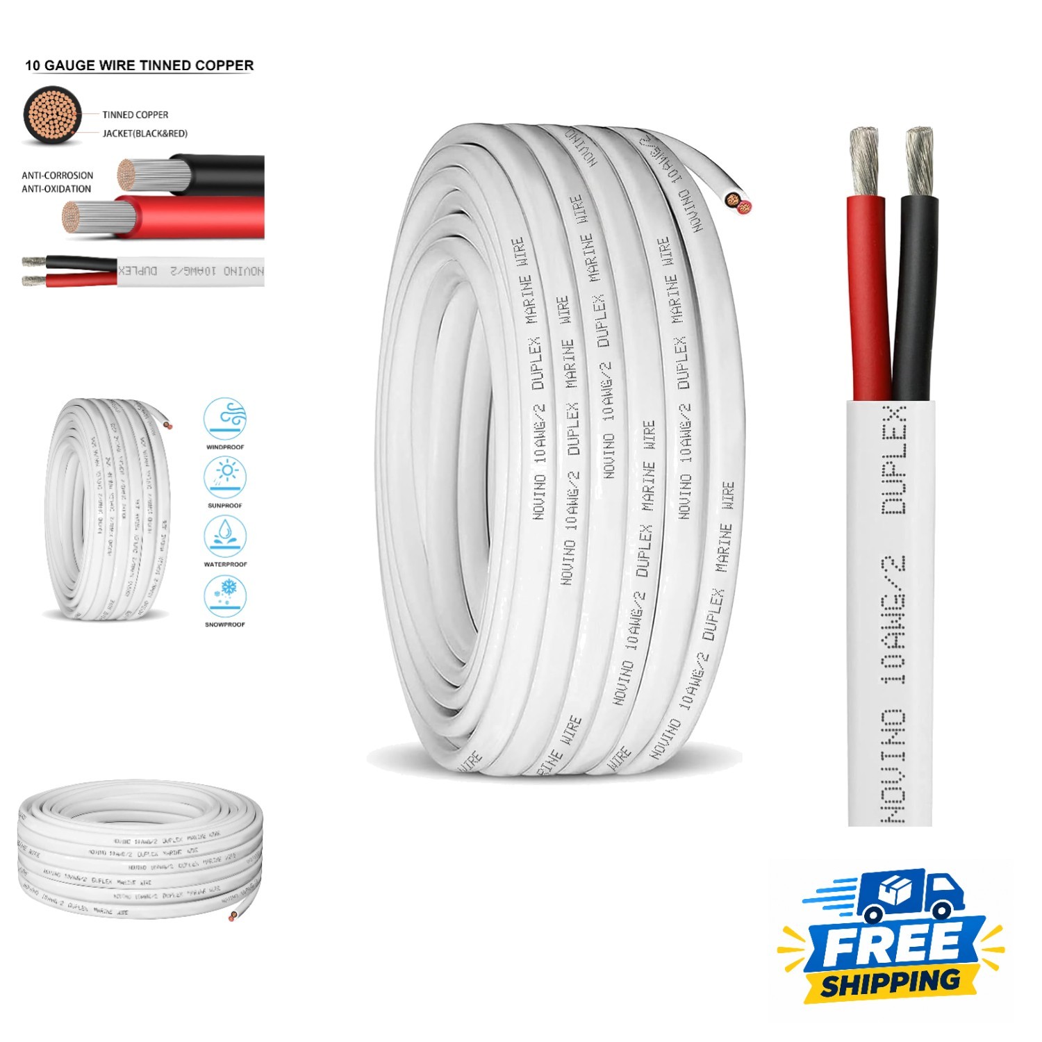 Multi-Strand 10ft Marine Wire - 10 Gauge Waterproof Cable for Harsh Environments