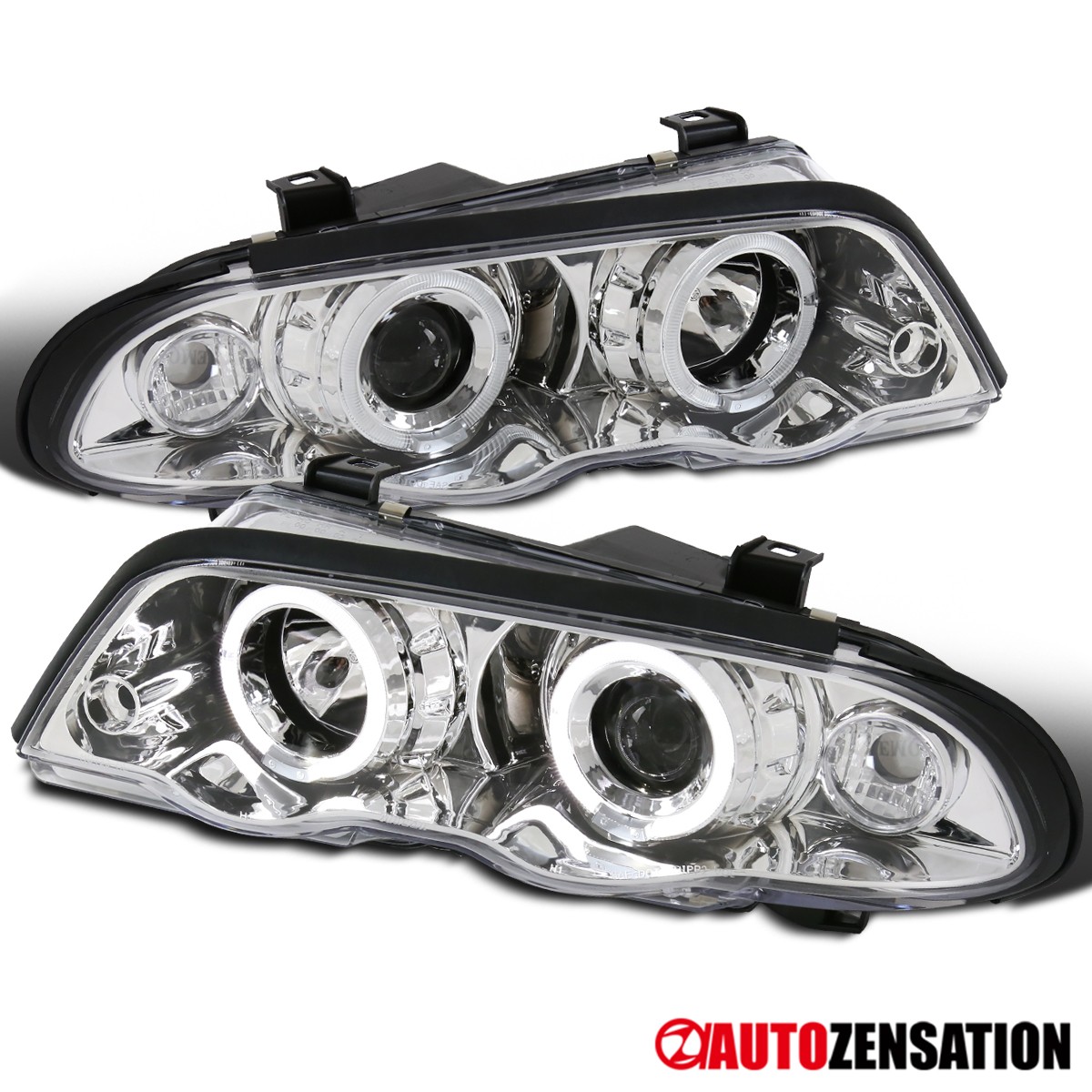 Fit 1999-2001 BMW E46 3-Series Sedan LED Halo Projector Headlights Left+Right