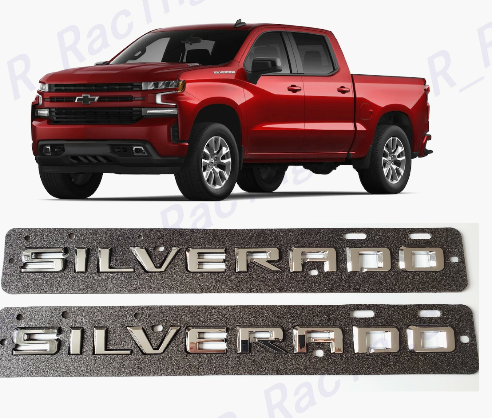 2PCS Kit Fender Chrome Silverado Emblem Letters Badge Fit 2019+ Silverado