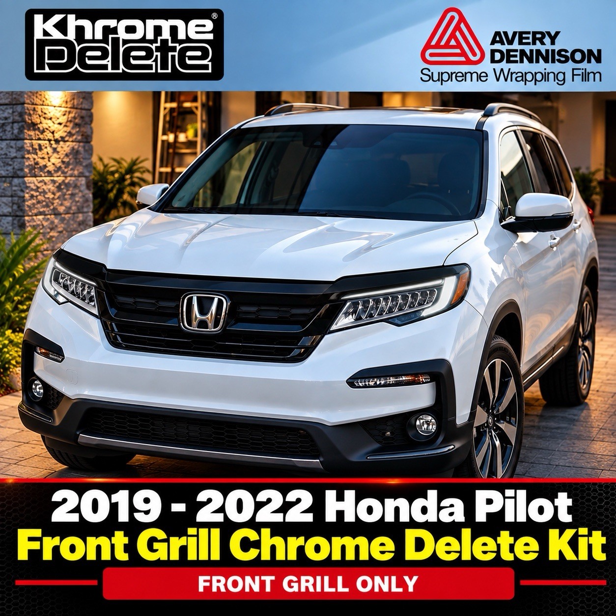 Chrome Delete Vinyl fitting a 2019 - 2022 Honda Pilot Grill (Glossy Black)
