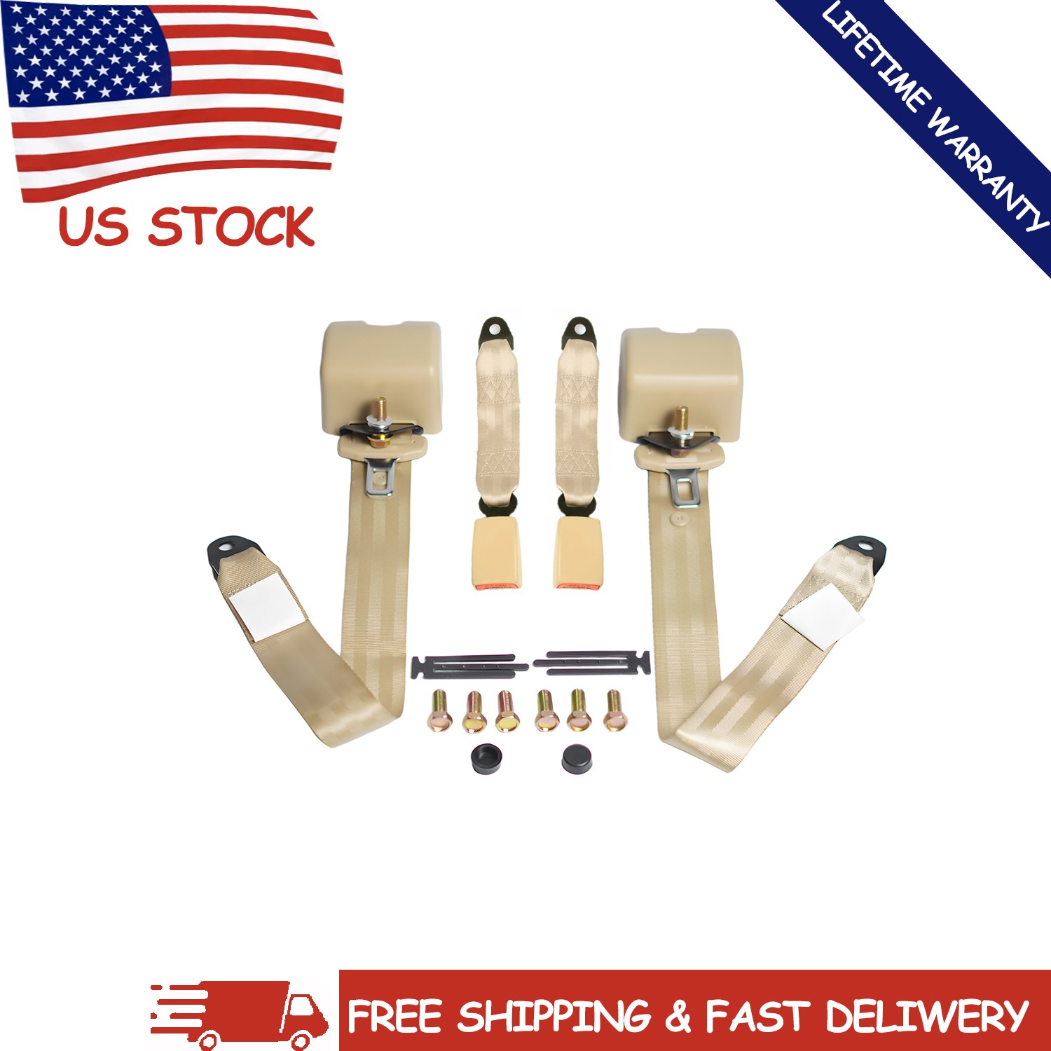 2‑Pack Beige 3‑Point Safety Seat Belts 290cm For Ford Escape