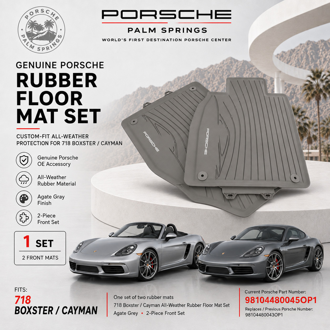 2016-2025 Porsche 718 Cayman All Weather Rubber Floor Mats in Agate Grey