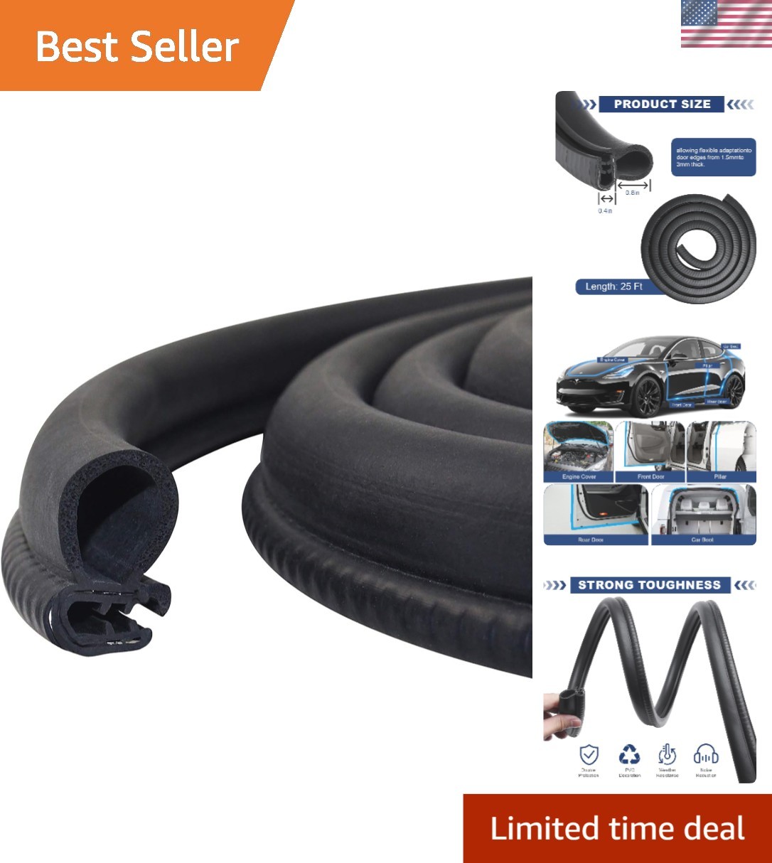 Durable 25Ft Side Bulb Door Seal | Easy Push-On Installation for Any Vehicle