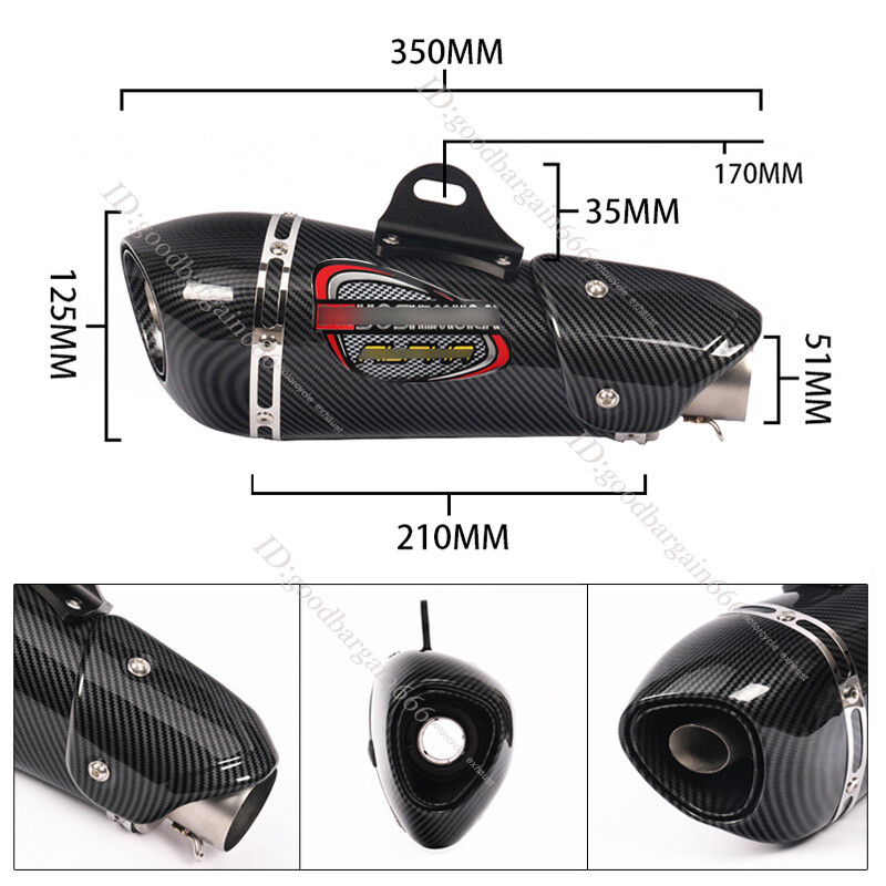 Universal 38-51mm Exhaust Pipe Motorcycle Carbon Fiber Color Muffler Silencers