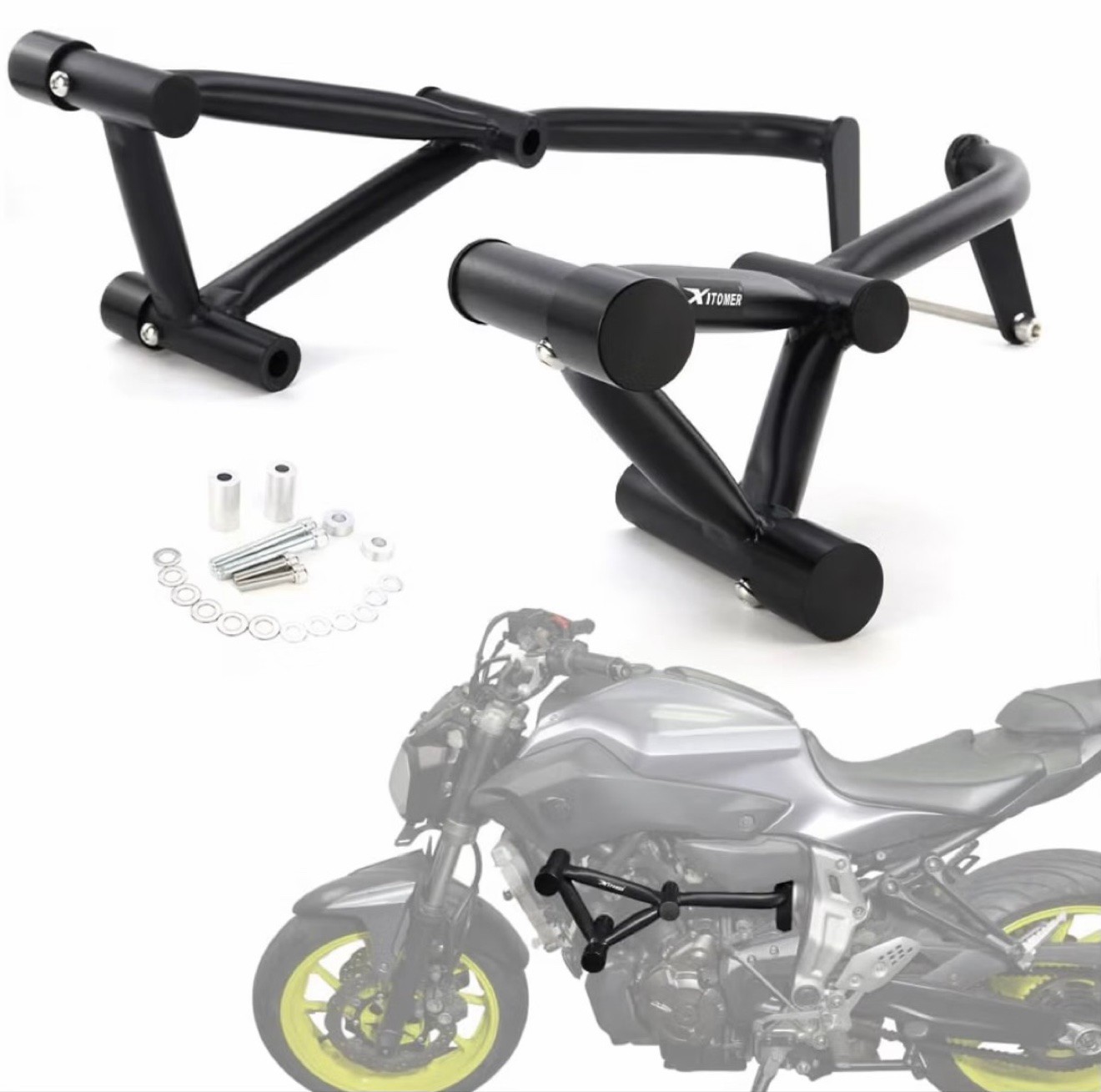 Xitomer Yamaha MT-07 Crash Bar Engine Guard Stunt Cage Race Rail 2014-2024 Black