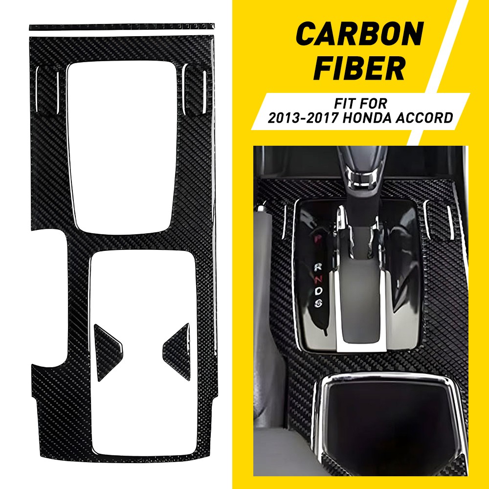 For 2013-17 Honda Accord Carbon Fiber Console Gear Shift Panel Cover Trim Black