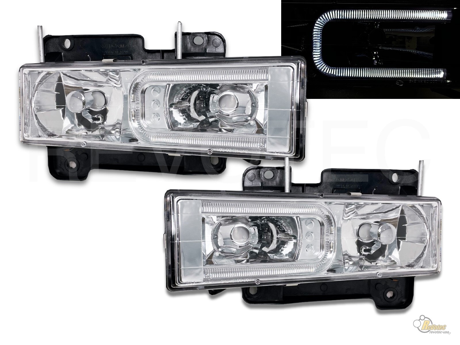 88-99 GMC Chevy Suburban Tahoe CK C10 Yukon C-Bar Chrome Headlights RH + LH 88-99 GMC Chevy Suburban Tahoe CK C10 Yukon C-Bar Chrome Headlights RH + LH