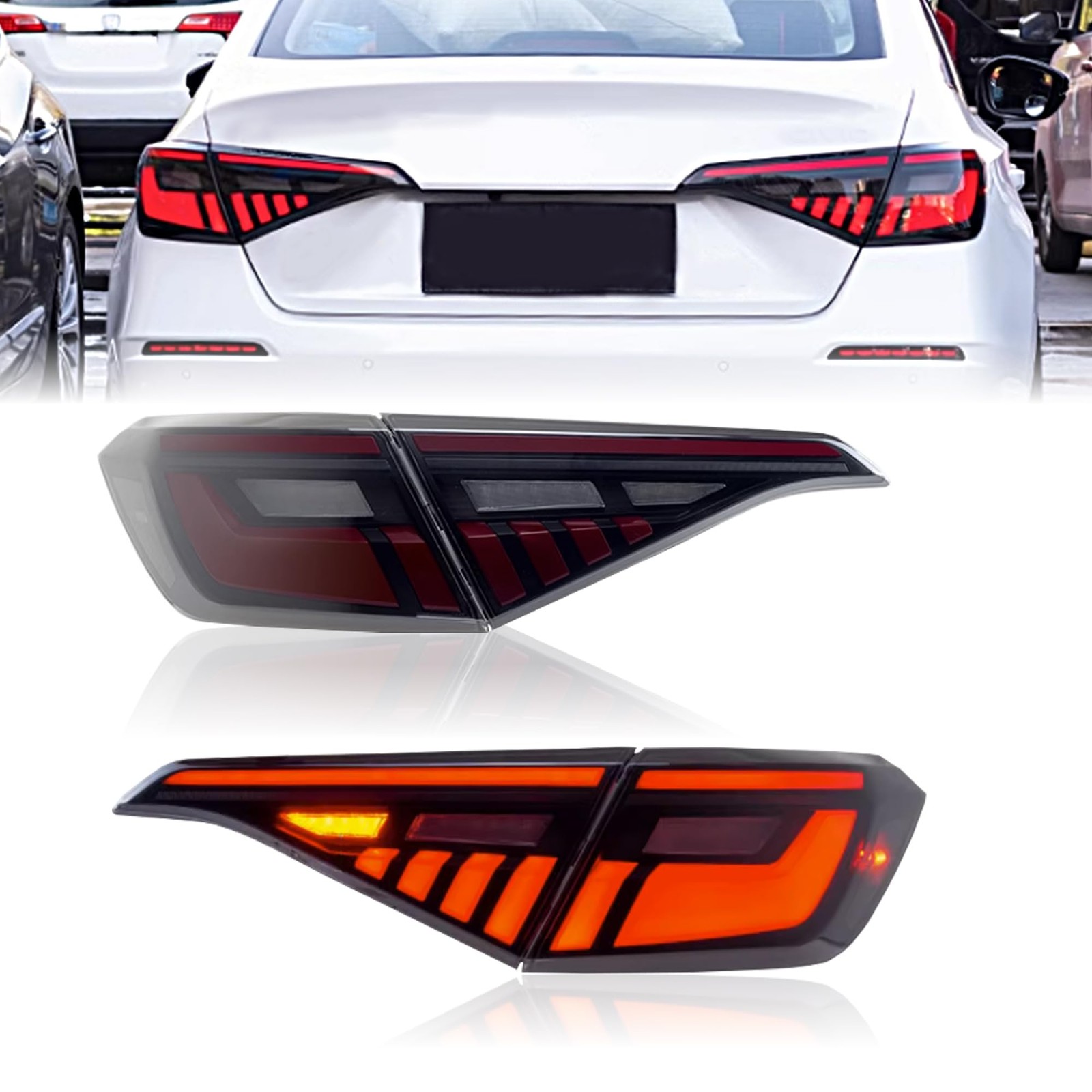 LED Tail Lights Pair 2022-24 Honda Civic Sedan Smoked Red Sequential